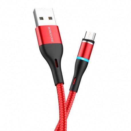 Cablu Date & Incarcare Magnetic MicroUSB 2.4A (Rosu) 1.2 Metri Borofone Skill BU16