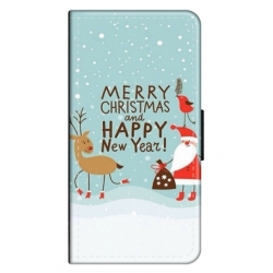 Husa personalizata tip carte HQPrint pentru Xiaomi Redmi 8, model Happy Christmas and New Year, multicolor, S1D1M0047