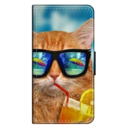 Husa personalizata tip carte HQPrint pentru Samsung Galaxy A12 5G, model Cool Cat, multicolor, S1D1M0031