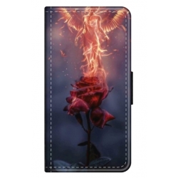 Husa personalizata tip carte HQPrint pentru Samsung Galaxy A23 5G, model Fire Rose, multicolor, S1D1M0158