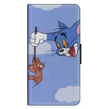 Husa personalizata tip carte HQPrint pentru Samsung Galaxy S21 FE, model Tom and Jerry 1, multicolor, S1D1M0203
