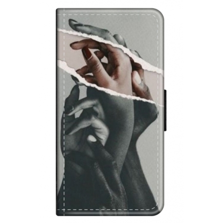 Husa personalizata tip carte HQPrint pentru Samsung Galaxy S21 FE, model Black and White Hands, multicolor, S1D1M0300