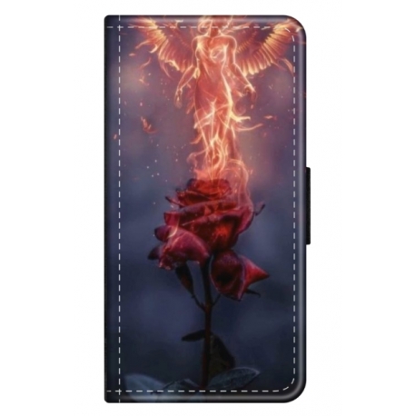 Husa personalizata tip carte HQPrint pentru Samsung Galaxy S21 Plus, model Fire Rose, multicolor, S1D1M0158