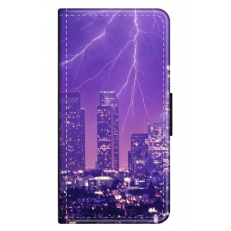 Husa personalizata tip carte HQPrint pentru Samsung Galaxy S22 Ultra, model Purple Lightning, multicolor, S1D1M0354