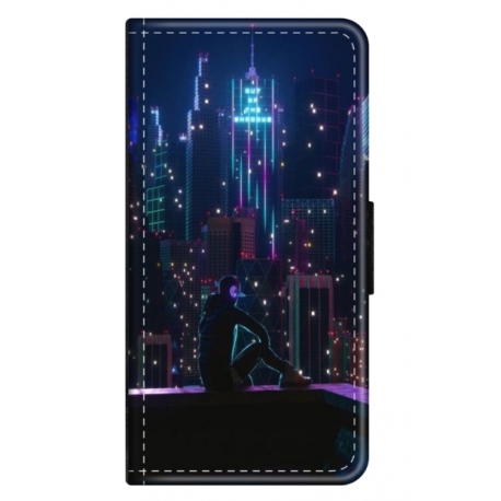 Husa personalizata tip carte HQPrint pentru Samsung Galaxy S24, model Neon City, multicolor, S1D1M0260