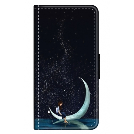 Husa personalizata tip carte HQPrint pentru Samsung Galaxy S24, model Moon Fishing, multicolor, S1D1M0270