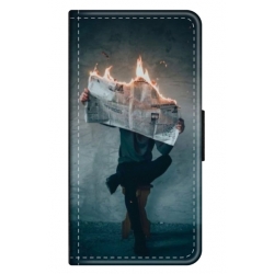 Husa personalizata tip carte HQPrint pentru Apple iPhone 14 Plus, model Burn the News, multicolor, S1D1M0345
