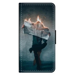 Husa personalizata tip carte HQPrint pentru Xiaomi Mi Note 10 Lite, model Burn the News, multicolor, S1D1M0345