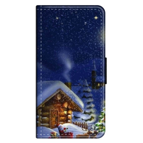 Husa personalizata tip carte HQPrint pentru Oppo A16, model Christmas Cottage, multicolor, S1D1M0059