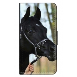 Husa personalizata tip carte HQPrint pentru Oppo A17, model Black Horse, multicolor, S1D1M0019