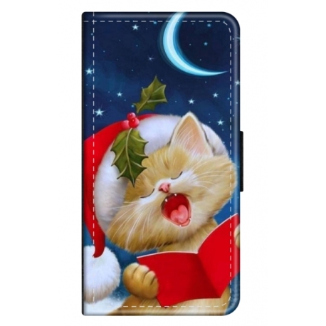 Husa personalizata tip carte HQPrint pentru Motorola Moto E22s, model Christmas Cat, multicolor, S1D1M0048