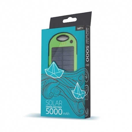 Baterie Externa cu Incarcare Solara - 5000 mAh (Verde) Setty