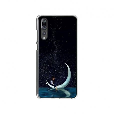 Husa personalizata tip carcasa HQPrint pentru Huawei P20, model Moon Fishing, multicolor, S1D1M0270