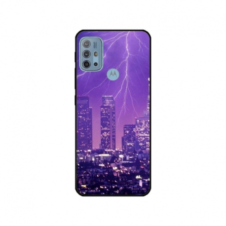 Husa personalizata tip carcasa HQPrint pentru Motorola Moto G10, model Purple Lightning, multicolor, S1D1M0354