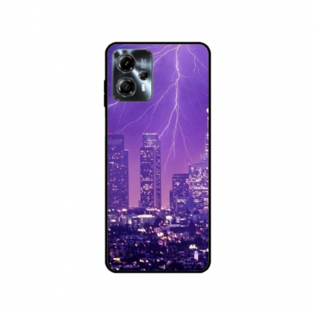 Husa personalizata tip carcasa HQPrint pentru Motorola Moto G23, model Purple Lightning, multicolor, S1D1M0354