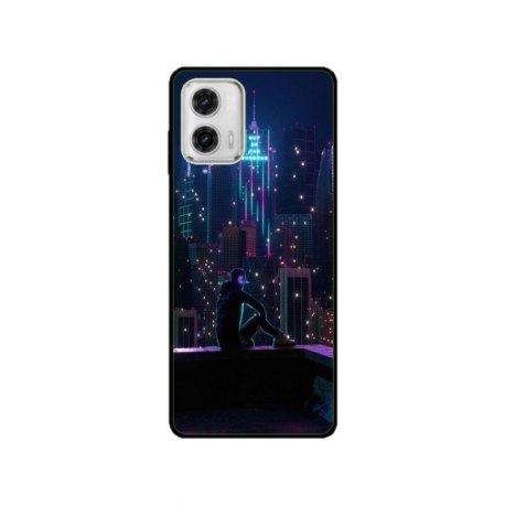 Husa personalizata tip carcasa HQPrint pentru Motorola Moto G73, model Neon City, multicolor, S1D1M0260