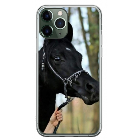 Husa personalizata tip carcasa HQPrint pentru Apple iPhone 11 Pro Max, model Black Horse, multicolor, S1D1M0019