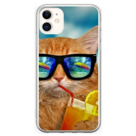 Husa personalizata tip carcasa HQPrint pentru Apple iPhone 11, model Cool Cat, multicolor, S1D1M0031