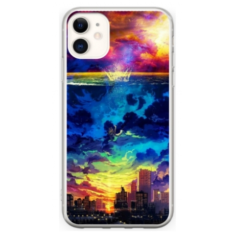 Husa personalizata tip carcasa HQPrint pentru Apple iPhone 11, model Abstract City, multicolor, S1D1M0263