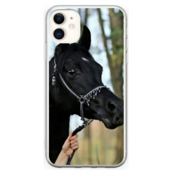 Husa personalizata tip carcasa HQPrint pentru Apple iPhone 12, model Black Horse, multicolor, S1D1M0019