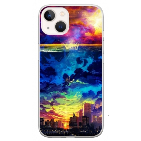 Husa personalizata tip carcasa HQPrint pentru Apple iPhone 13 Mini, model Abstract City, multicolor, S1D1M0263