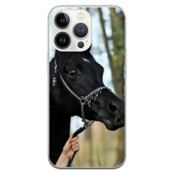 Husa personalizata tip carcasa HQPrint pentru Apple iPhone 14 Pro, model Black Horse, multicolor, S1D1M0019