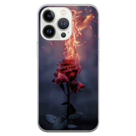 Husa personalizata tip carcasa HQPrint pentru Apple iPhone 14 Pro, model Fire Rose, multicolor, S1D1M0158