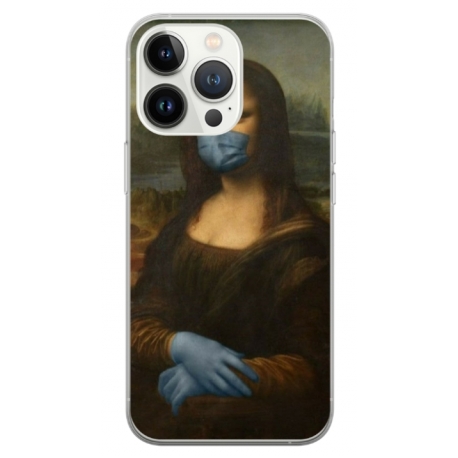 Husa personalizata tip carcasa HQPrint pentru Apple iPhone 14 Pro, model Covid Mona Lisa, multicolor, S1D1M0327