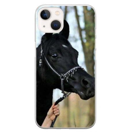 Husa personalizata tip carcasa HQPrint pentru Apple iPhone 14, model Black Horse, multicolor, S1D1M0019