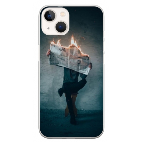 Husa personalizata tip carcasa HQPrint pentru Apple iPhone 14, model Burn the News, multicolor, S1D1M0345