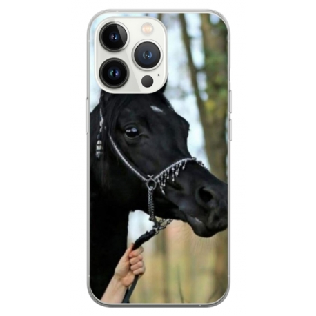 Husa personalizata tip carcasa HQPrint pentru Apple iPhone 15 Pro Max, model Black Horse, multicolor, S1D1M0019