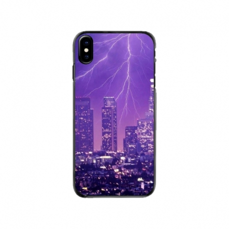 Husa personalizata tip carcasa HQPrint pentru Apple iPhone XS, model Purple Lightning, multicolor, S1D1M0354