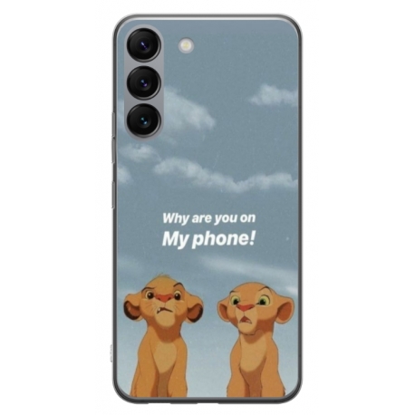 Husa personalizata tip carcasa HQPrint pentru Samsung Galaxy S23 Plus, model Why are you on my phone, multicolor, S1D1M0220