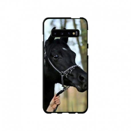 Husa personalizata tip carcasa HQPrint pentru Samsung Galaxy S10, model Black Horse, multicolor, S1D1M0019