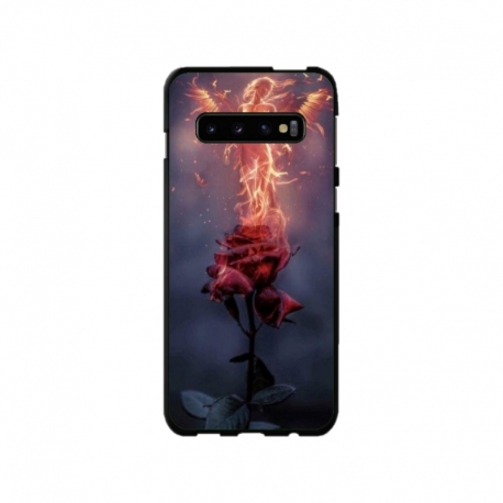 Husa personalizata tip carcasa HQPrint pentru Samsung Galaxy S10 Plus, model Fire Rose, multicolor, S1D1M0158