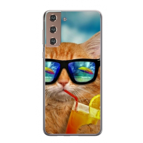 Husa personalizata tip carcasa HQPrint pentru Samsung Galaxy S21 FE, model Cool Cat, multicolor, S1D1M0031