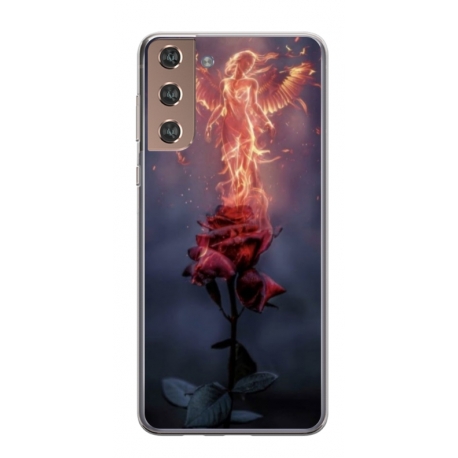 Husa personalizata tip carcasa HQPrint pentru Samsung Galaxy S21 FE, model Fire Rose, multicolor, S1D1M0158
