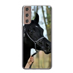 Husa personalizata tip carcasa HQPrint pentru Samsung Galaxy S21 Plus, model Black Horse, multicolor, S1D1M0019