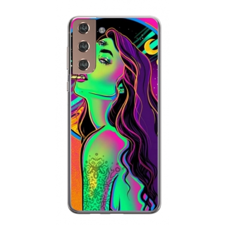 Husa personalizata tip carcasa HQPrint pentru Samsung Galaxy S21, model Colorful Girl, multicolor, S1D1M0249