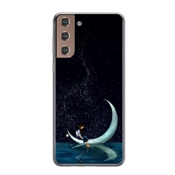 Husa personalizata tip carcasa HQPrint pentru Samsung Galaxy S21, model Moon Fishing, multicolor, S1D1M0270
