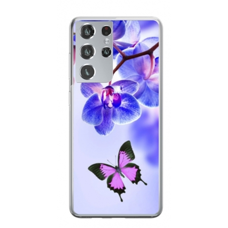 Husa personalizata tip carcasa HQPrint pentru Samsung Galaxy S21 Ultra, model Butterfly 2, multicolor, S1D1M0029