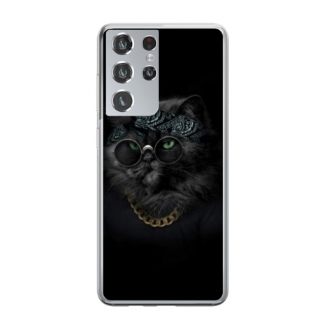 Husa personalizata tip carcasa HQPrint pentru Samsung Galaxy S21 Ultra, model Black Cat 4, multicolor, S1D1M0097