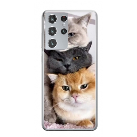Husa personalizata tip carcasa HQPrint pentru Samsung Galaxy S21 Ultra, model Cats, multicolor, S1D1M0116
