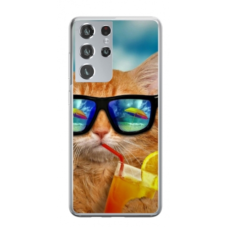 Husa personalizata tip carcasa HQPrint pentru Samsung Galaxy S22 Ultra, model Cool Cat, multicolor, S1D1M0031