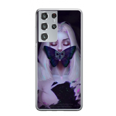 Husa personalizata tip carcasa HQPrint pentru Samsung Galaxy S21 Ultra, model Butterfly Mouth 1, multicolor, S1D1M0351