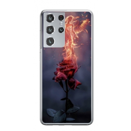 Husa personalizata tip carcasa HQPrint pentru Samsung Galaxy S22 Ultra, model Fire Rose, multicolor, S1D1M0158