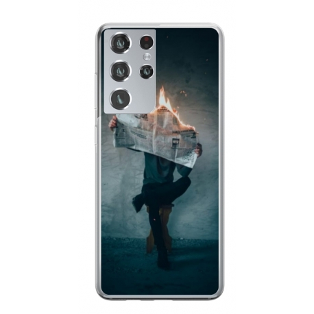 Husa personalizata tip carcasa HQPrint pentru Samsung Galaxy S22 Ultra, model Burn the News, multicolor, S1D1M0345
