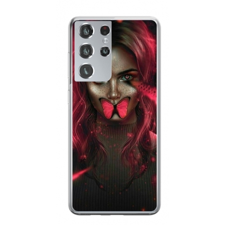 Husa personalizata tip carcasa HQPrint pentru Samsung Galaxy S22 Ultra, model Butterfly Mouth 2, multicolor, S1D1M0352