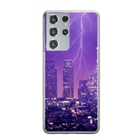 Husa personalizata tip carcasa HQPrint pentru Samsung Galaxy S22 Ultra, model Purple Lightning, multicolor, S1D1M0354