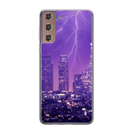 Husa personalizata tip carcasa HQPrint pentru Samsung Galaxy S24, model Purple Lightning, multicolor, S1D1M0354